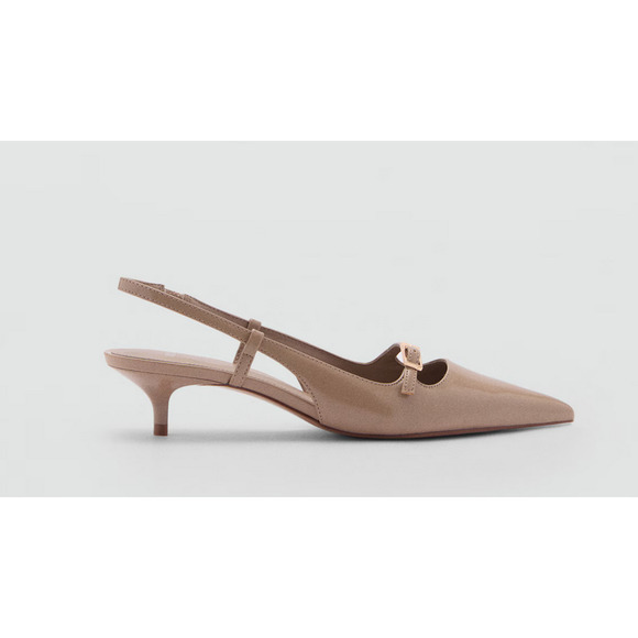 MANGO MNG LIGHT PASTEL BROWN BUCKLE KITTEN HEELS SLINGBACK PUMPS SHOES 38 US 7.5 - Picture 3 of 6